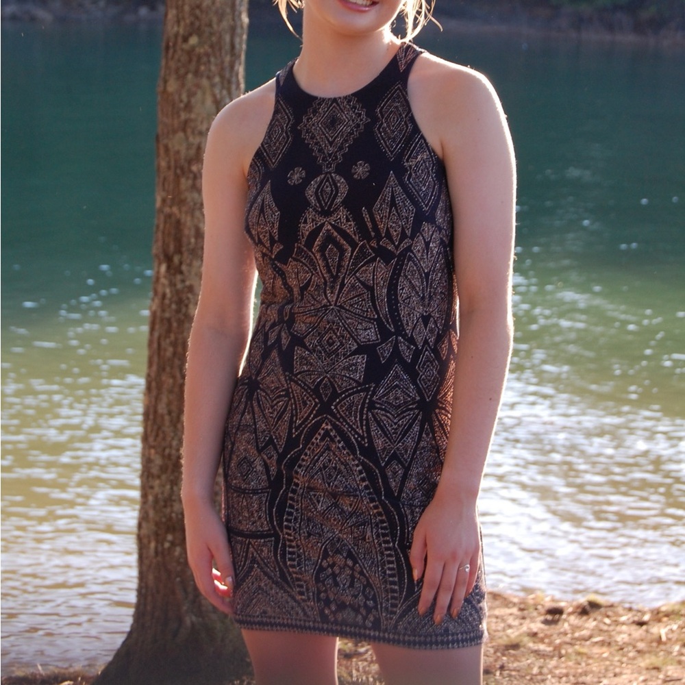 JUMP High-Neck Navy & Rose Gold Dress